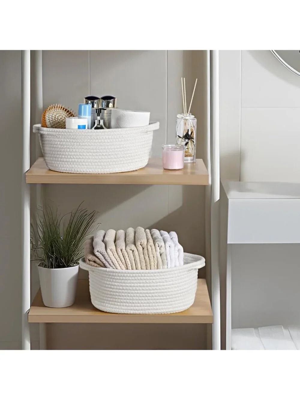 8 Pack Small Woven Baskets with Gift Bags & Ribbons - Cute Nursery Storage Bins